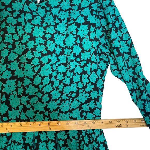 Vintage Lanz Midi Fit & Flare Dress 12 Green Floral Open Back Retro Coquette - Picture 5 of 14